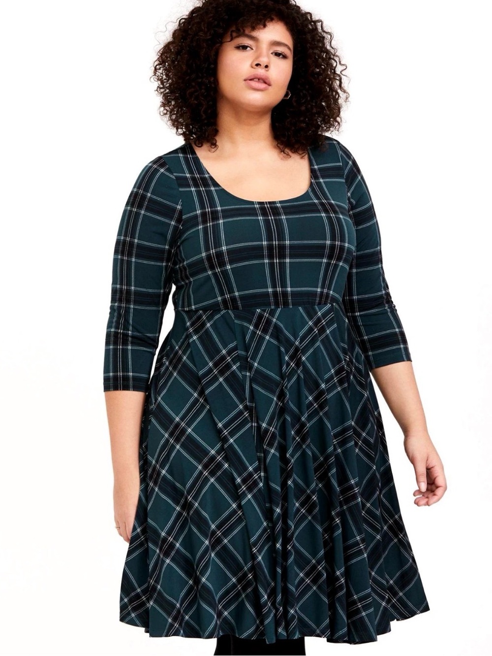 Torrid Green Plaid Mini Studio Knit Skater Dress Womens SIZE 2 2X